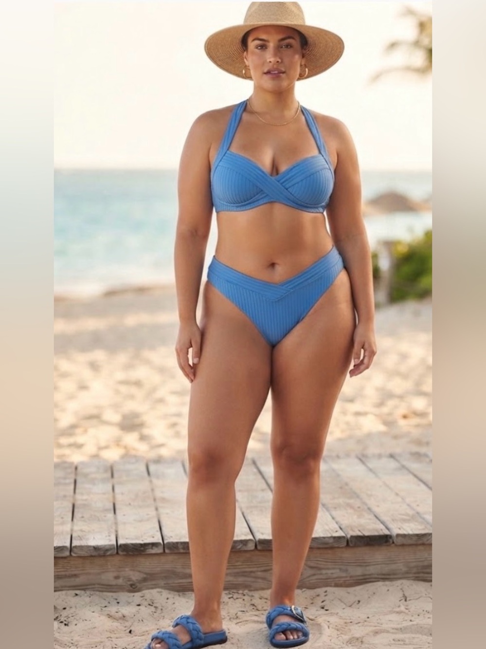 SANCTUARY Ribbed High Waist V-Front Bikini Bottom